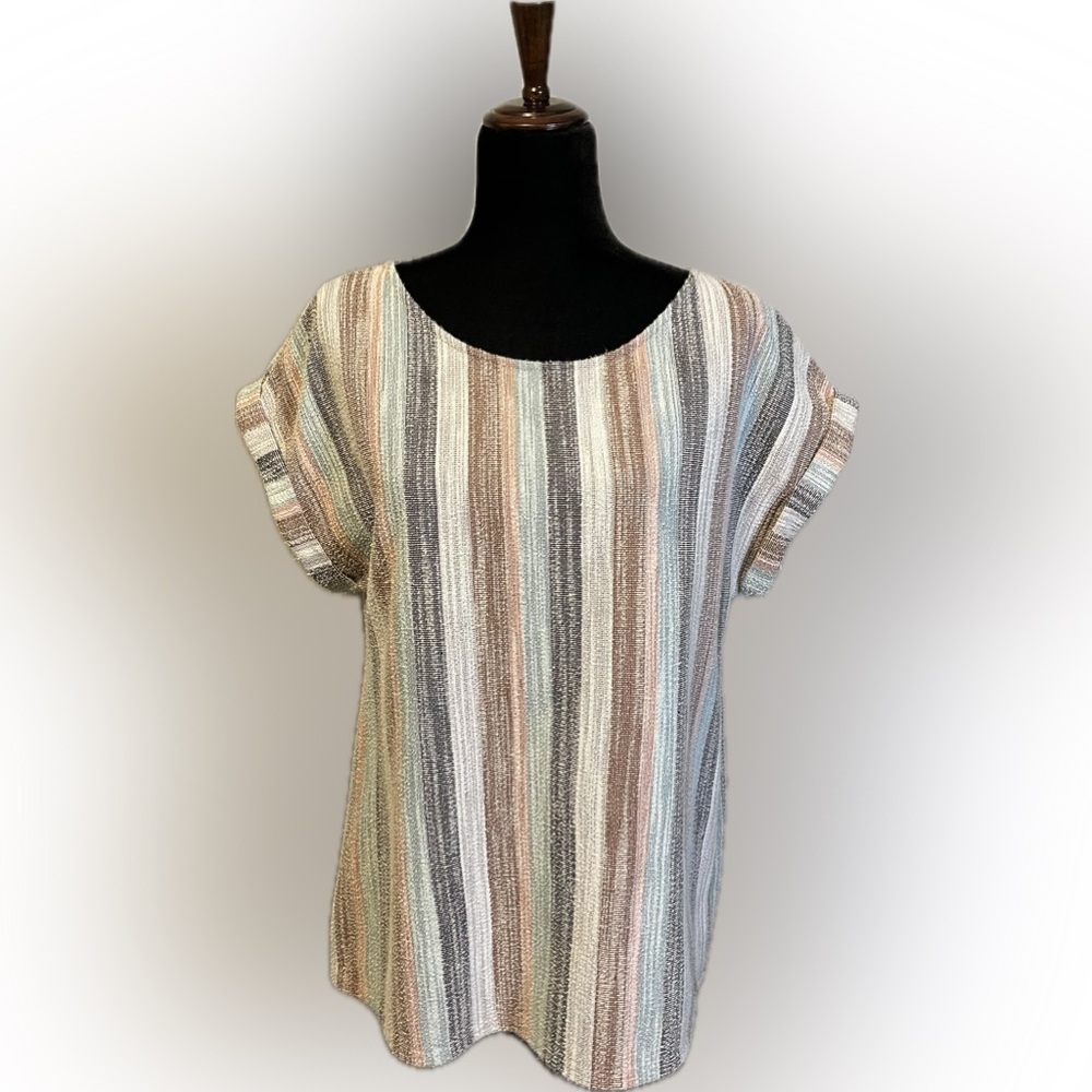 W5 Striped Textured Short Sleeve Blouse size L